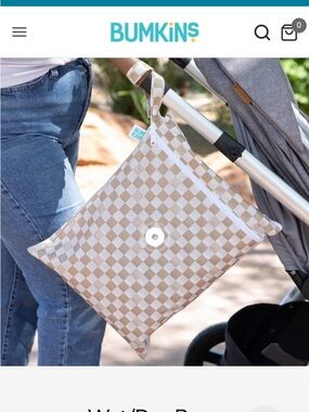 Bumkins Beige and White Checkerboard Wet/Dry Pouch with Strap
